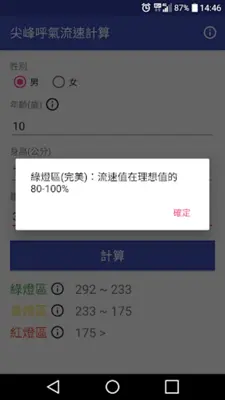 尖峰呼氣流速計算 android App screenshot 0