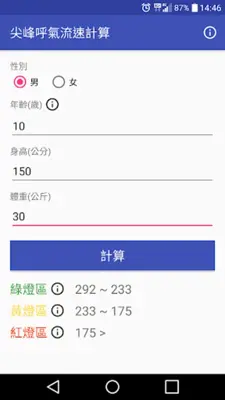 尖峰呼氣流速計算 android App screenshot 2